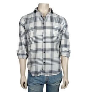 Fiend Button Down Shirt Size Medium Gray and White Plaid Long Sleeve Collared